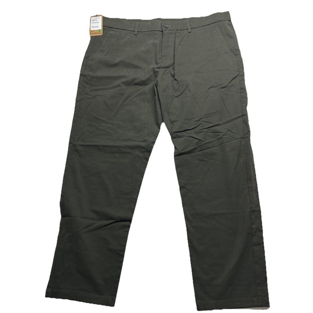 Plaid & Plain Slim Fit Pants 38x28 Gray Men's 8801 Stretch Dress Trousers